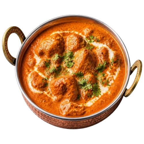 Bowl of butter chicken in a creamy orange gravy with coriander
